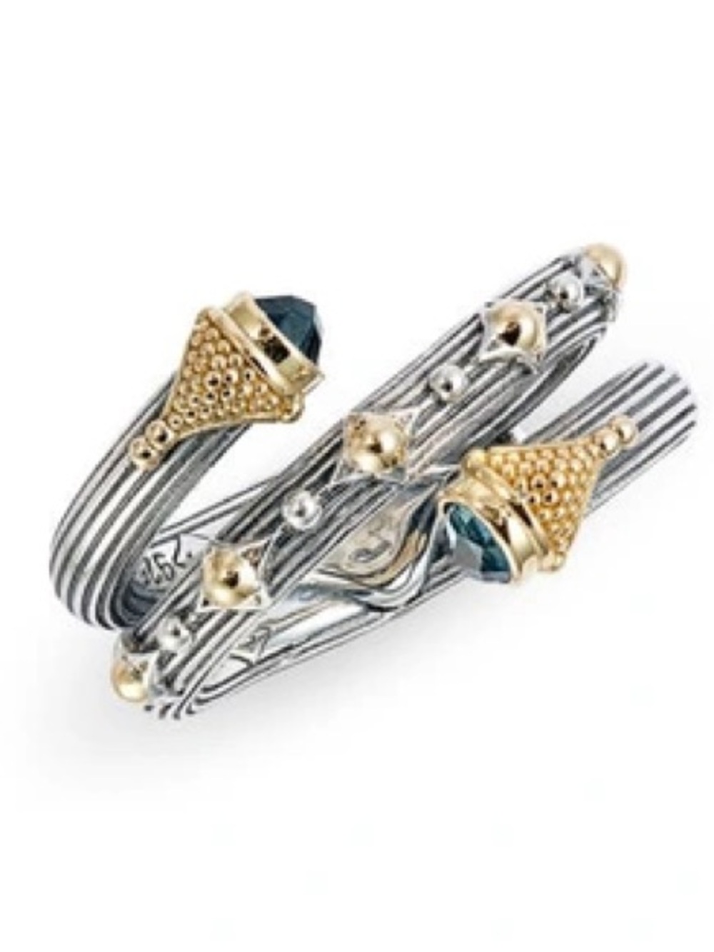 Konstantino Two-Tone Silver and Gold Wrap Ring with Blue Accent Stones - Picture 5 of 8